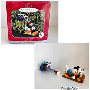 Hallmark‎ Ornament Disney Mickey Donald Pluto Runaway Toboggan Vtg 1997